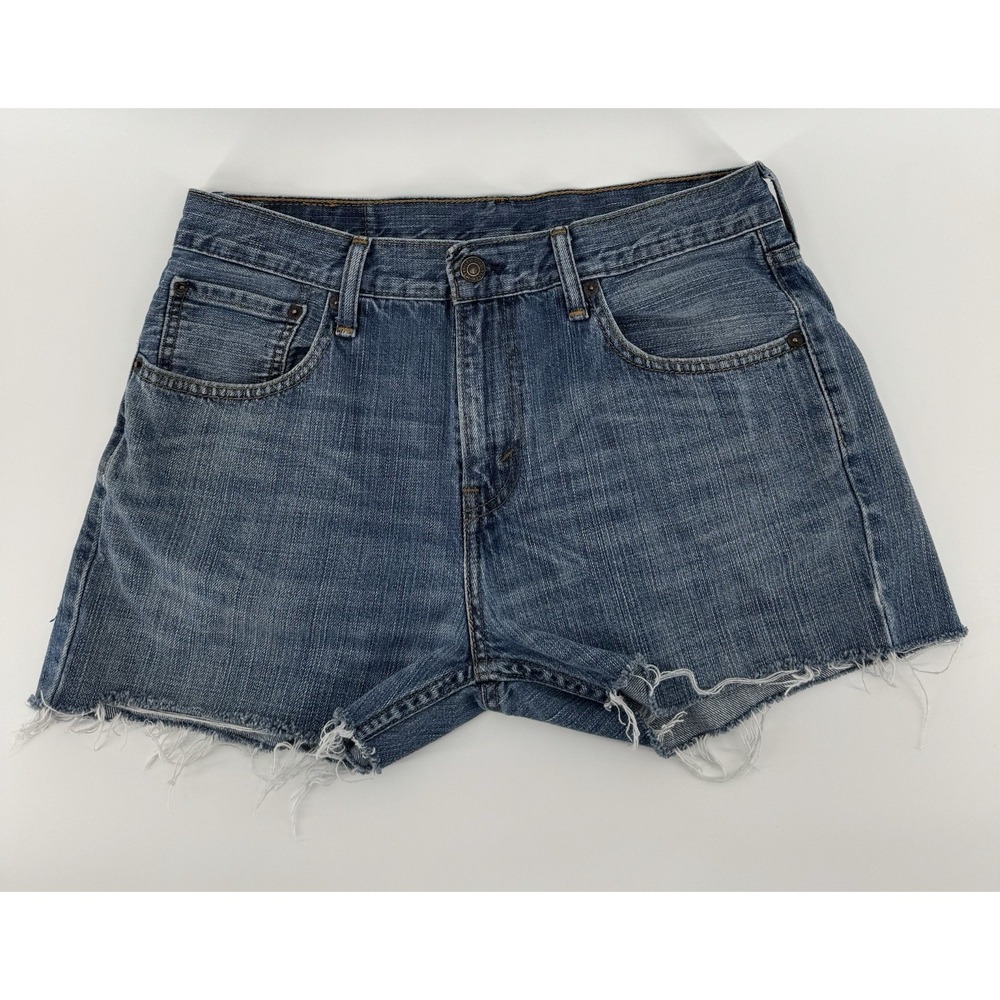 Levi's 527 Women's High Rise Cut Off Blue‎ Denim Shorts Distressed Size 32W